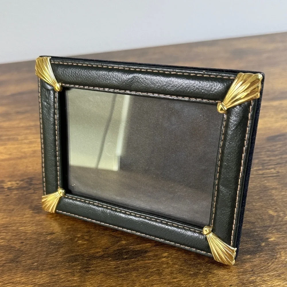 Elegant Black Vegan Leather and Gold Picture Frame 6” x 4”
